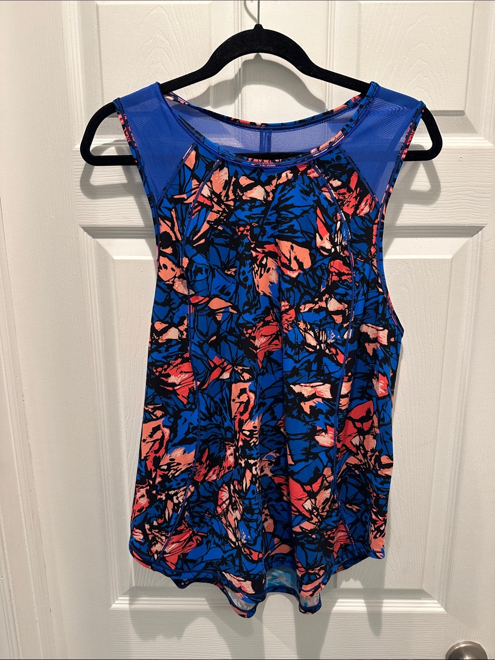Blue Floral Athletic Mesh-Trim Sculpt-Tank Top Size 12 NWT